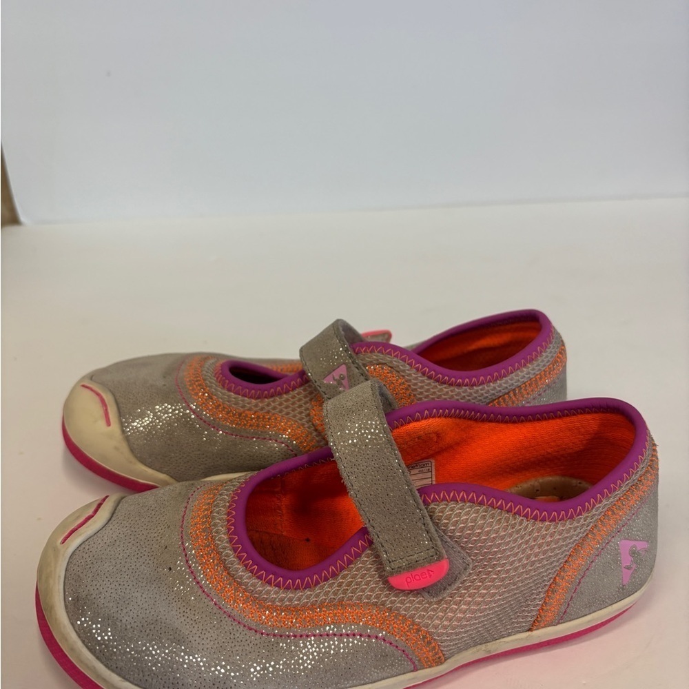 Plae Emme Kids Shoes with Glittery Gray with pink and Orange Accents